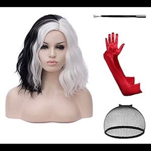 Black and white wig.